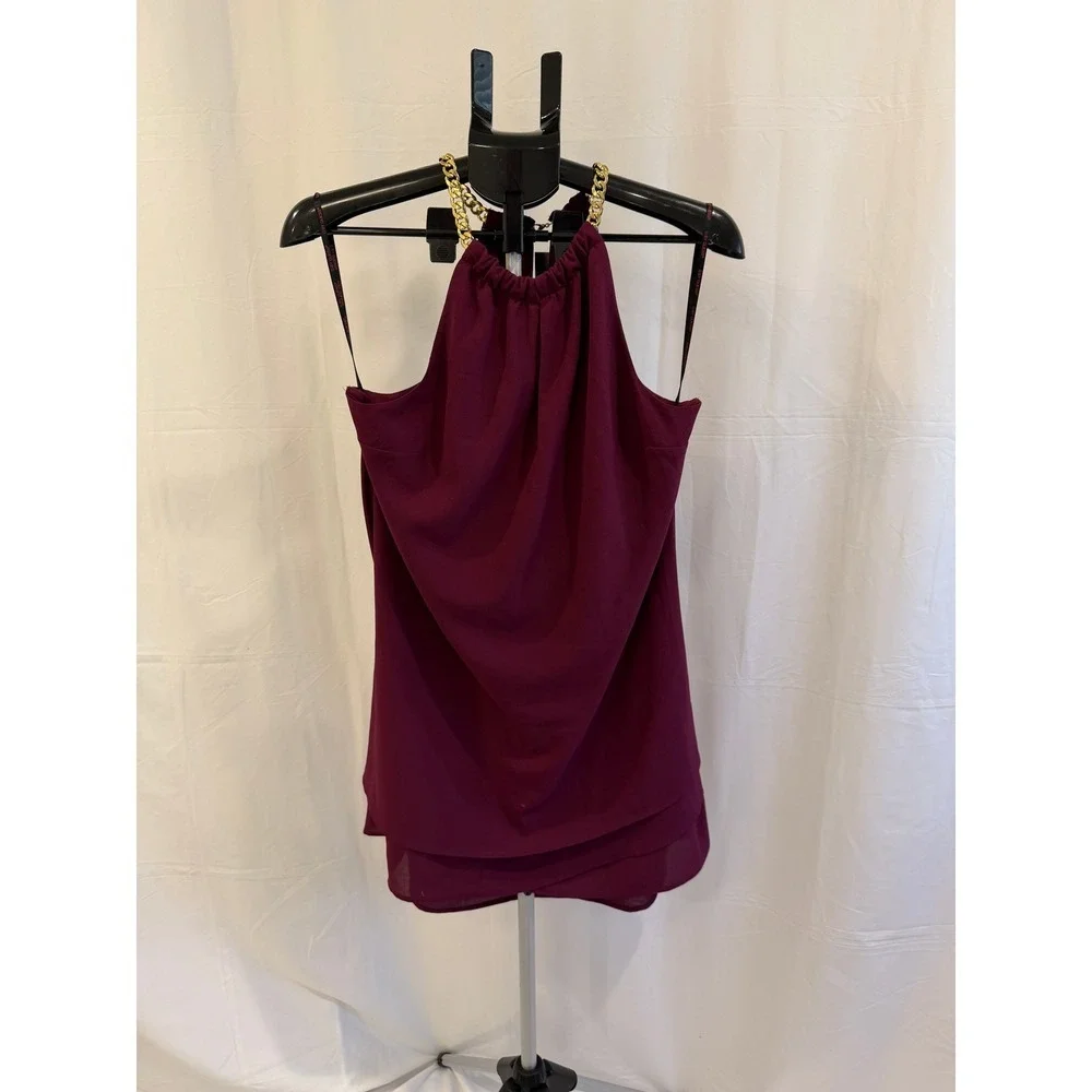 Guess Halter Shift Dress Chain Strap Sleeveless Burgundy‎ Size M Party